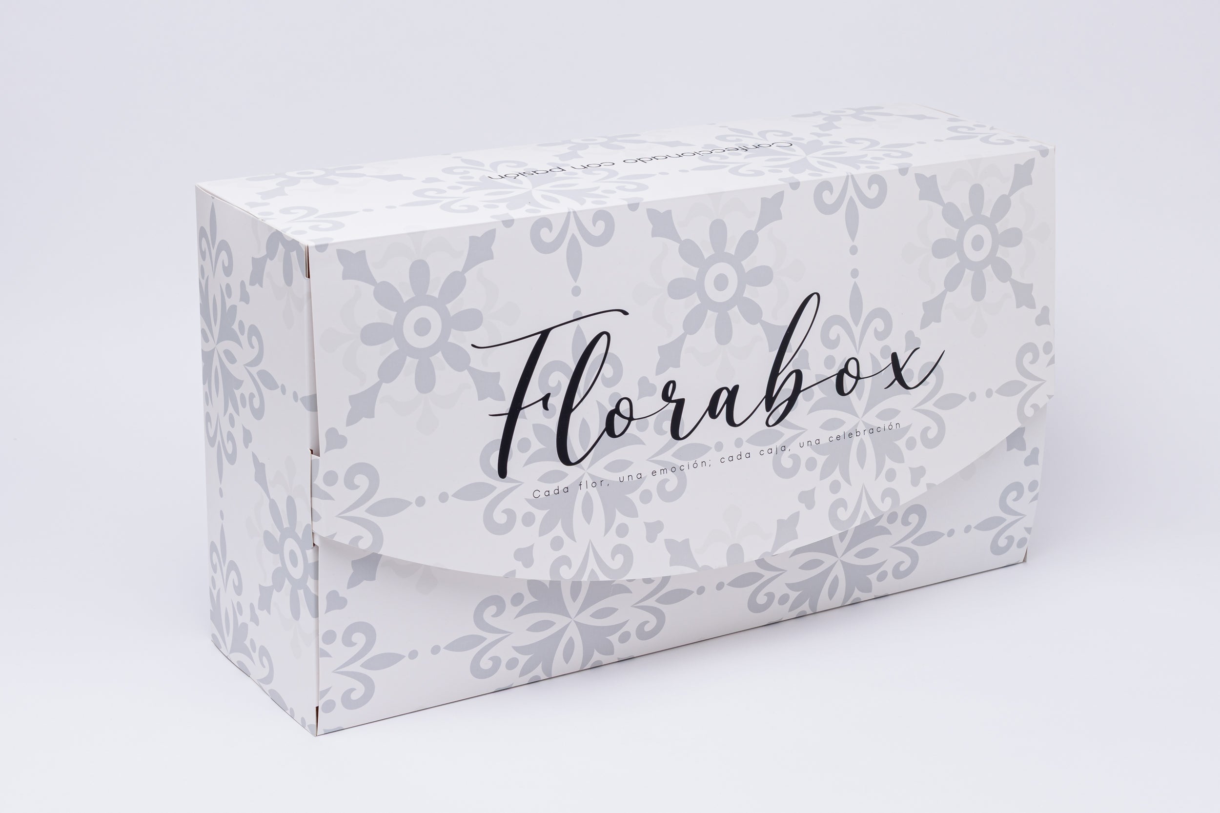 Florabox packaging with floral patterns on a light gray background